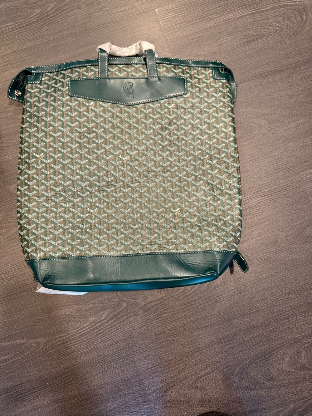 Goyard Green Patterned Tote with Dark Green Leather Trim